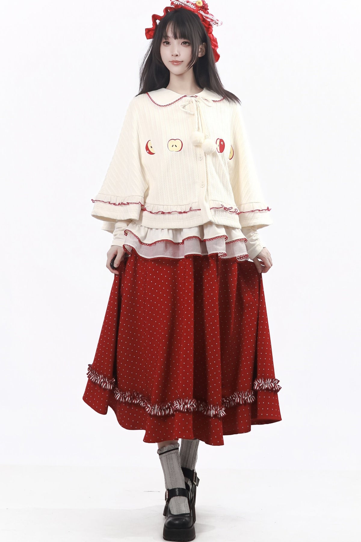 Knitted Cape And Polka Skirt Set-Up