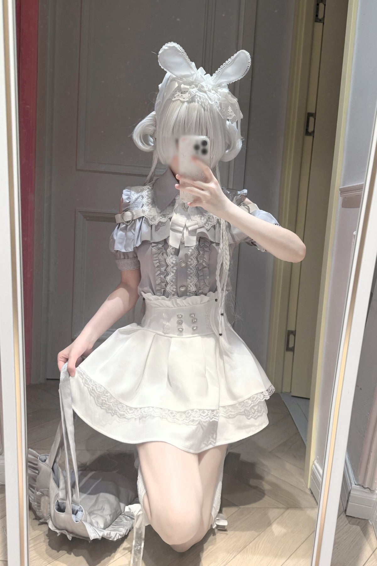 Cherry Short-Sleeve Shirt and Skirt Set-Up