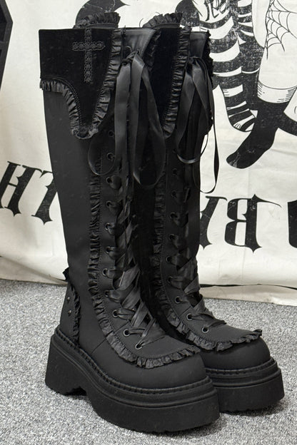 Gothic Cross Platform Boots