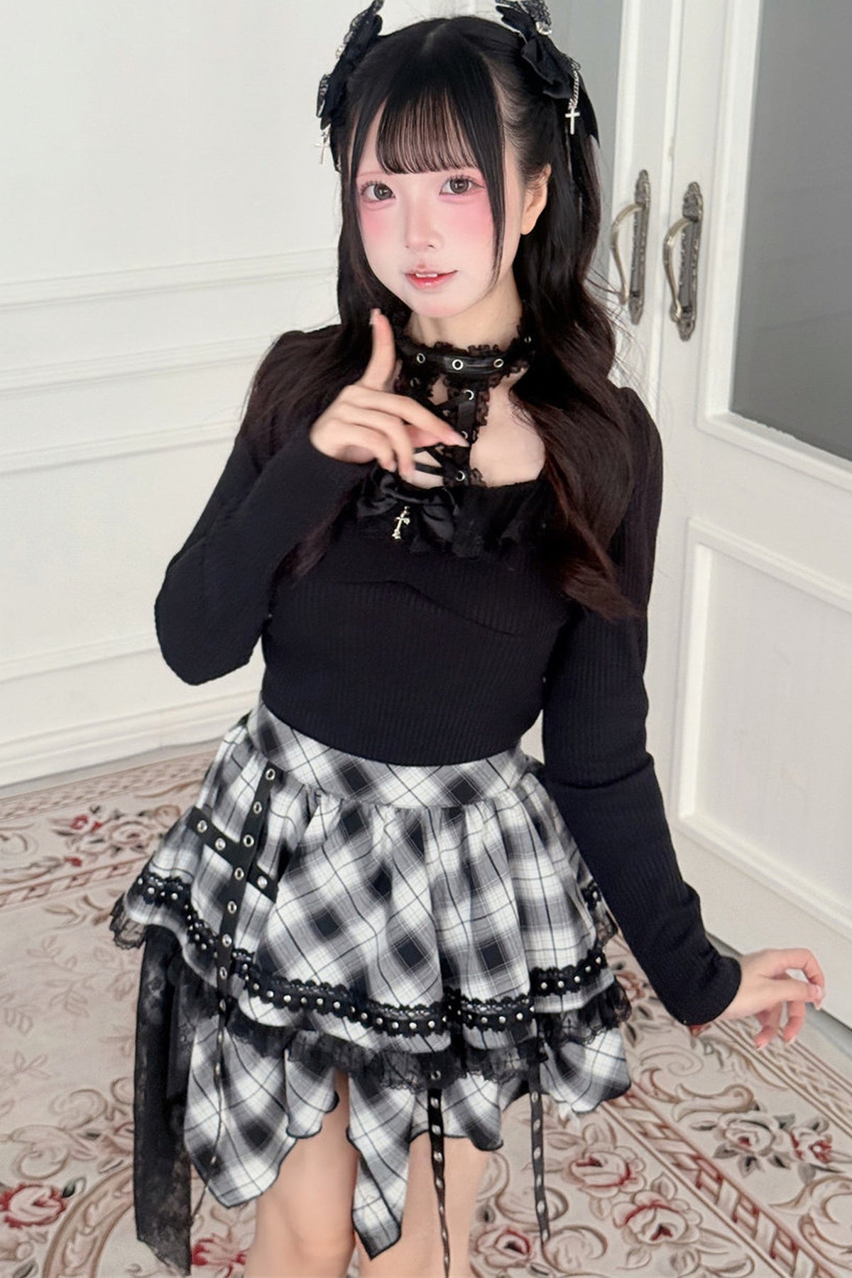 Dark Irregular Skirt Knit Top Set-Up