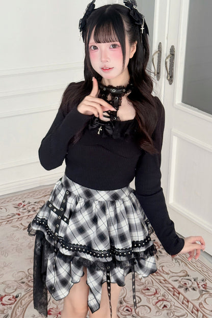 Dark Irregular Skirt Knit Top Set-Up