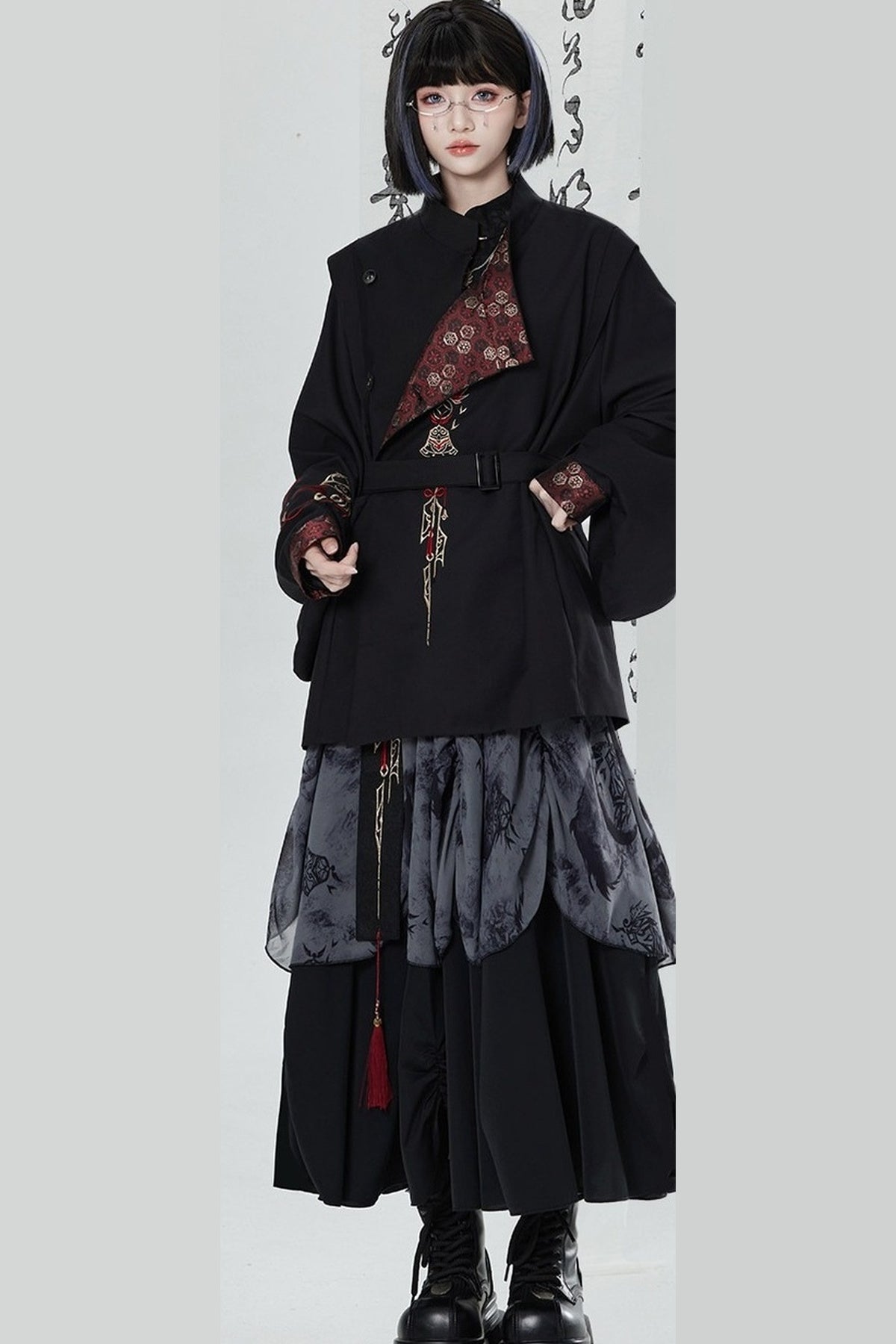Chinese Style Embroidered Trench Coat and Pants Set-Up