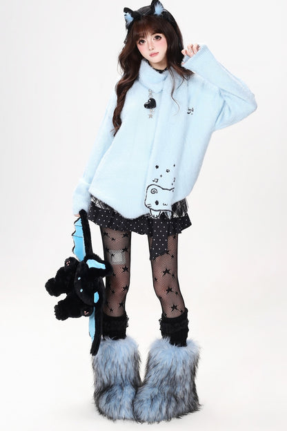 Maglione pullover a maglia con gatto