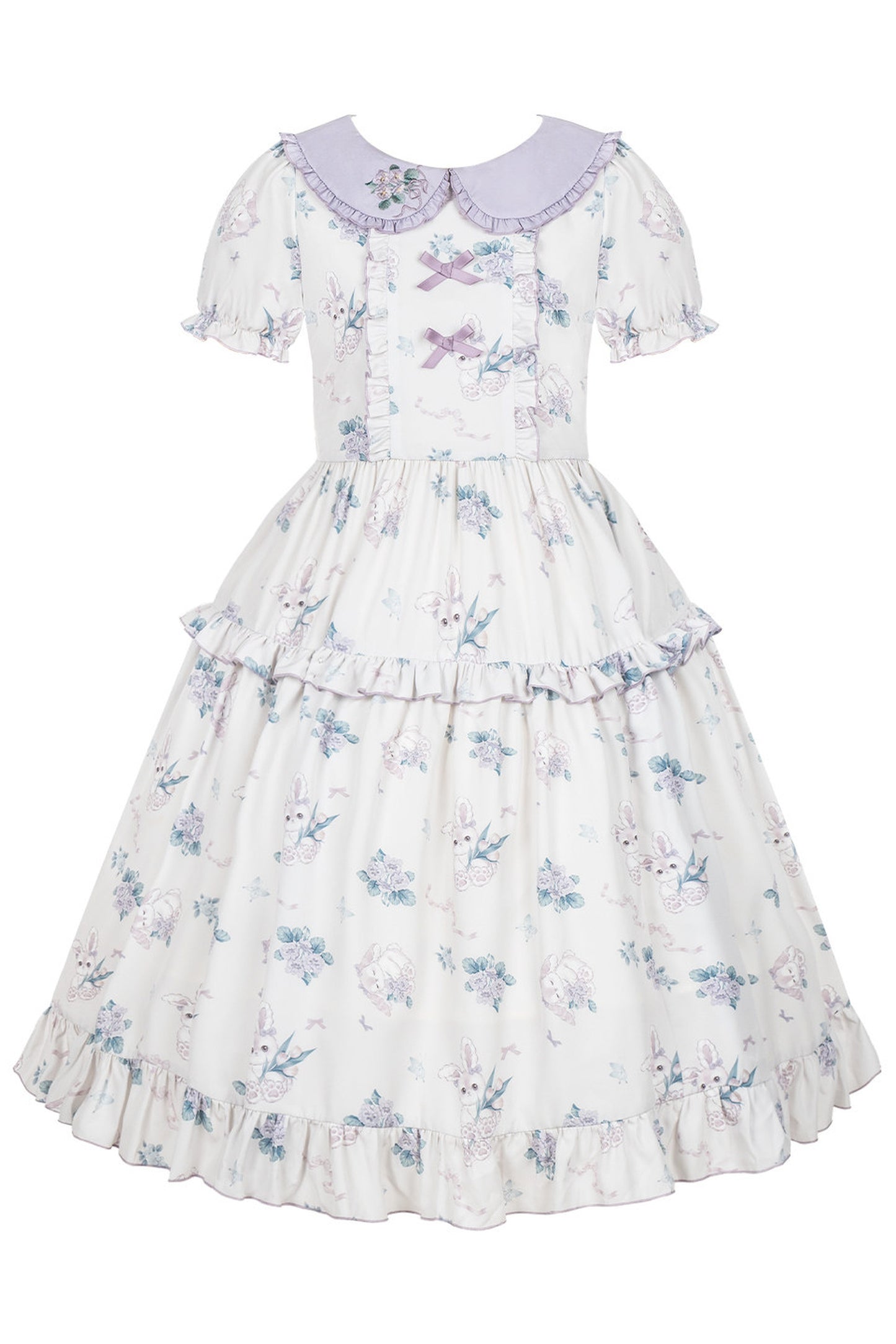 Kleid mit pastoralem Blumenprint und Bubikragen