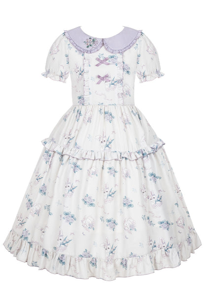 Kleid mit pastoralem Blumenprint und Bubikragen