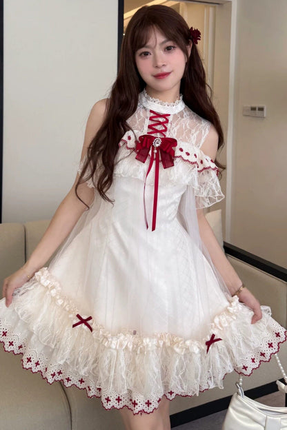 ボルドーリボンレースドールワンピース
