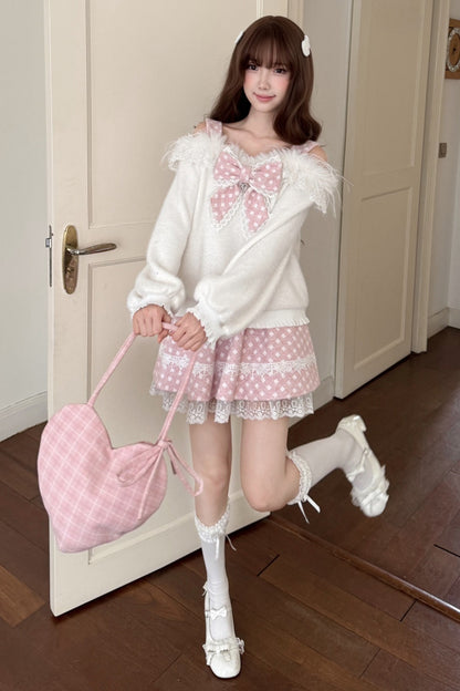 White Rabbit One-Shoulder Sweater Skirt Set