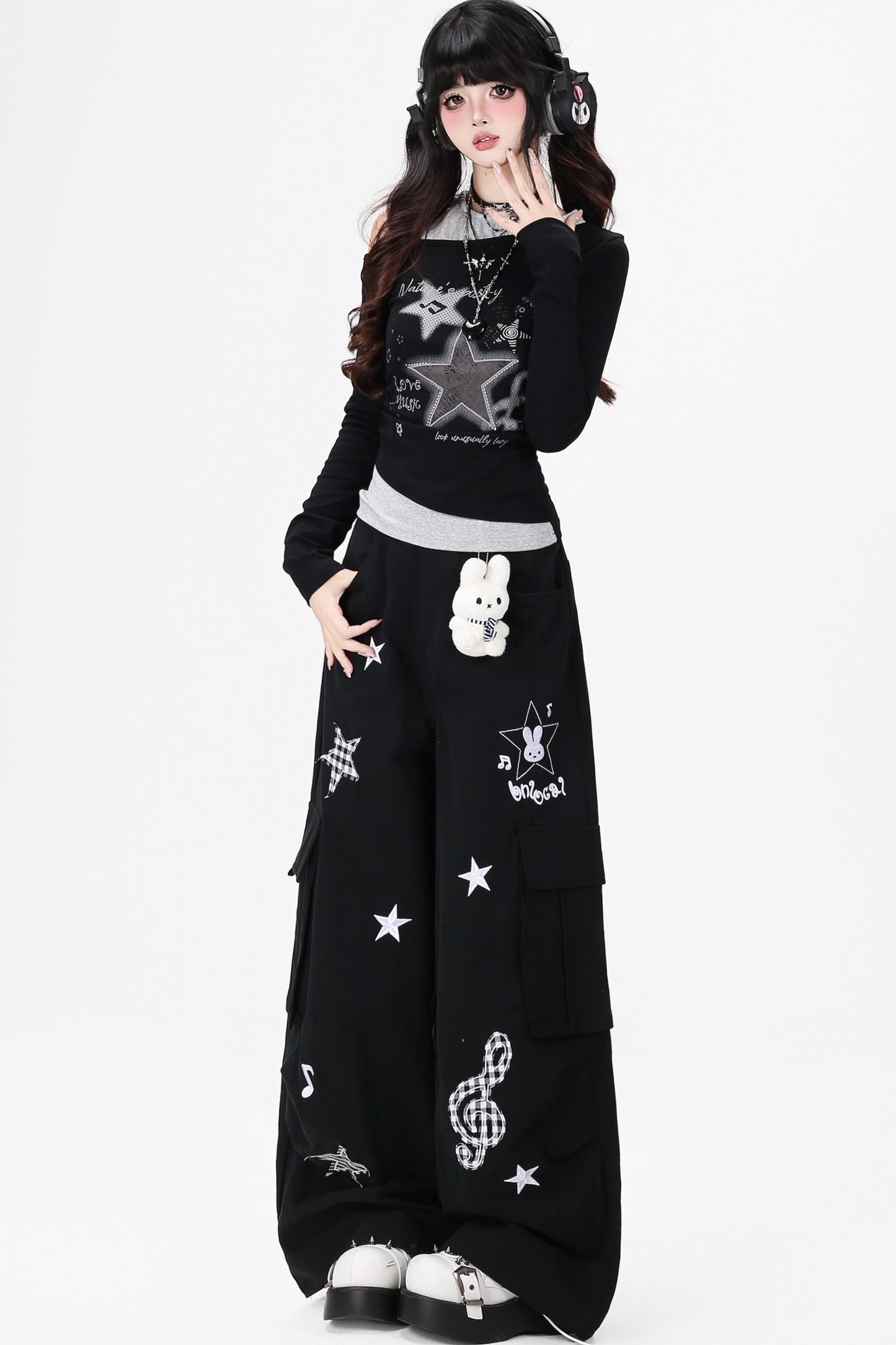 Star-Musik-Off-Shoulder-Oberteil