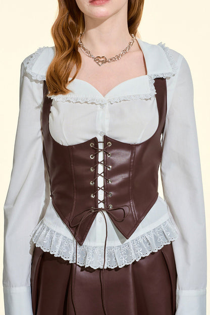 Retro Leather Corset Vest Skirt Set-Up