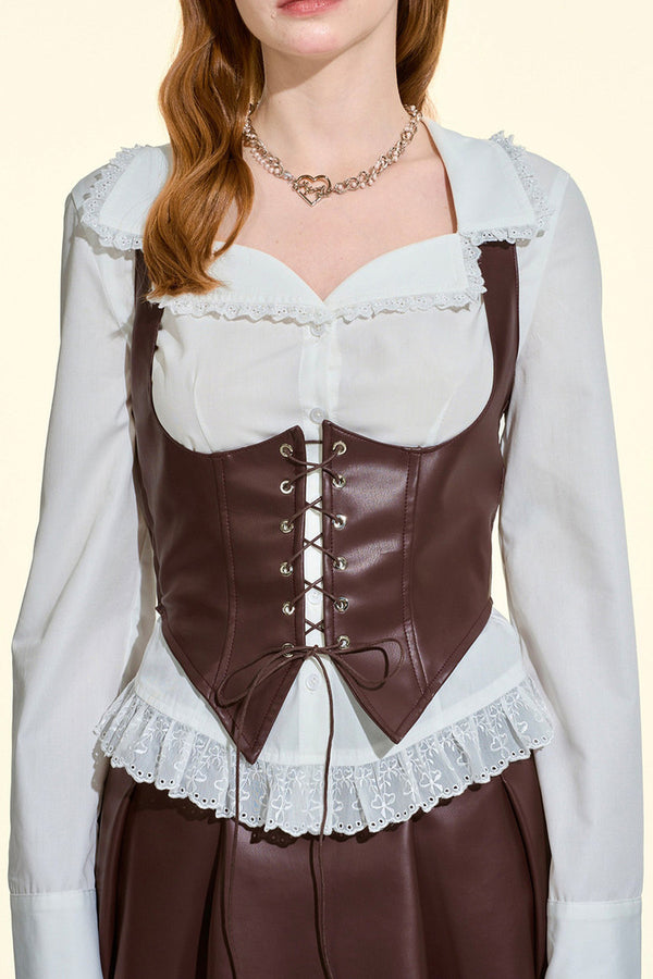 Retro Leather Corset Vest Skirt Set-Up