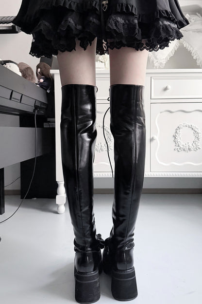 Cross-Studded Platform Over-The-Knee Boots