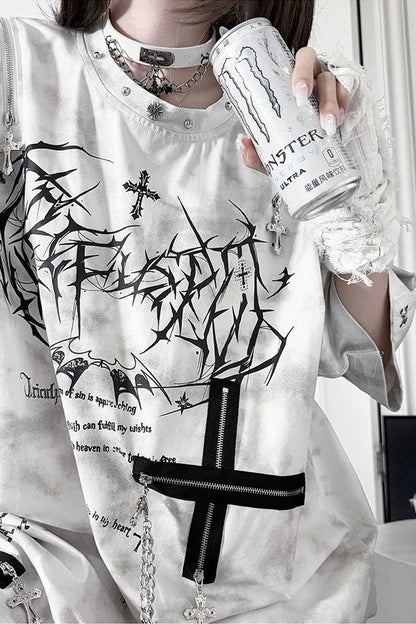 Lockeres schulterfreies T-Shirt mit Kreuzreißverschluss