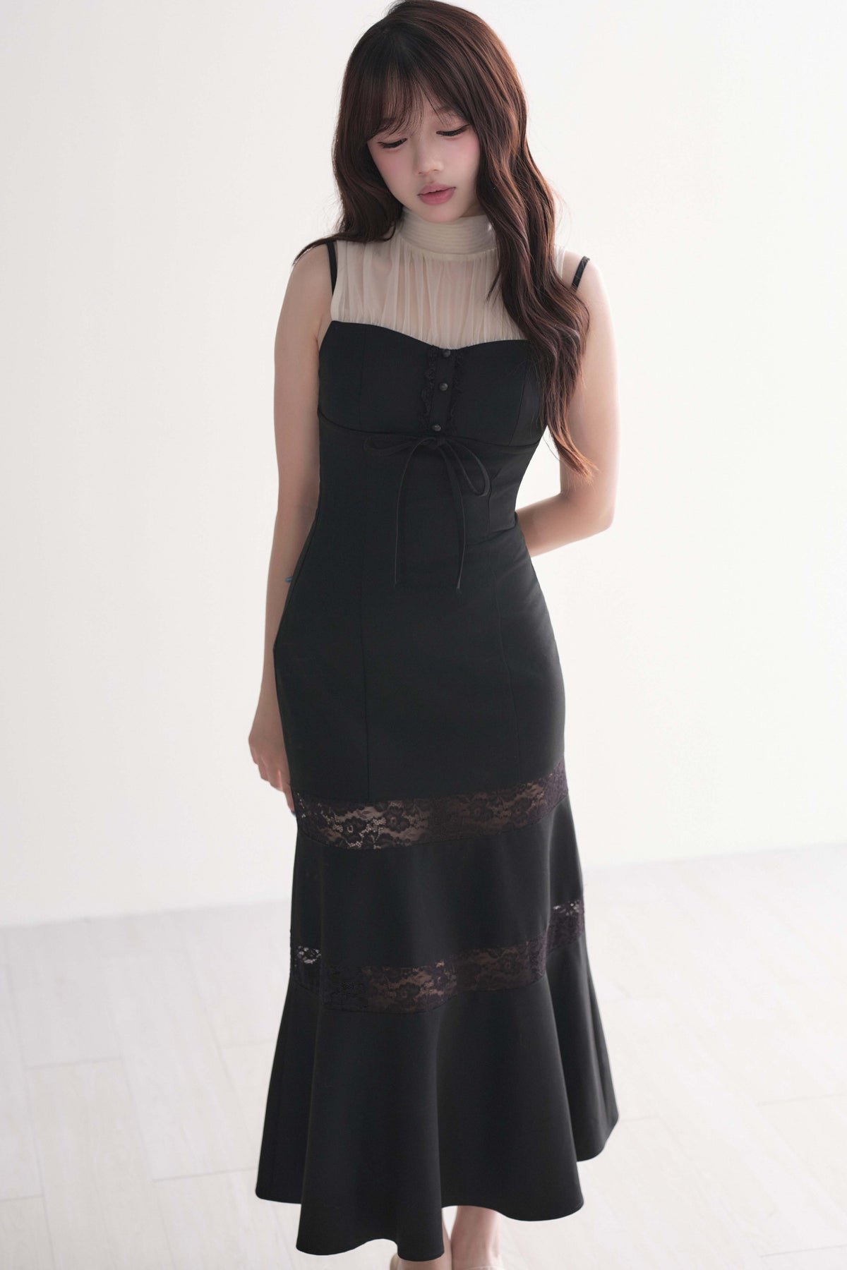 Lace Patchwork Sleeveless Mermaid Long Dress