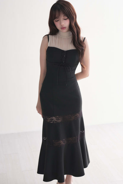 Lace Patchwork Sleeveless Mermaid Long Dress
