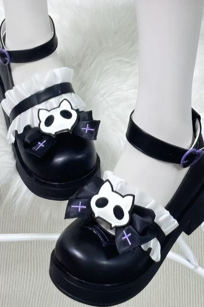 Plateauschuhe mit Mitternachts-Totenkopfkatze