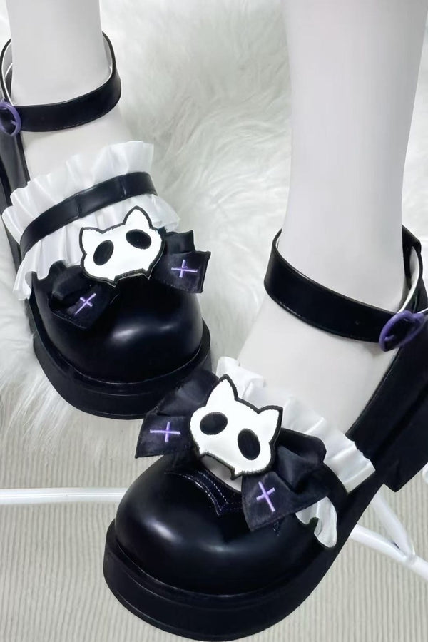Midnight Skull Cat Platform Shoes