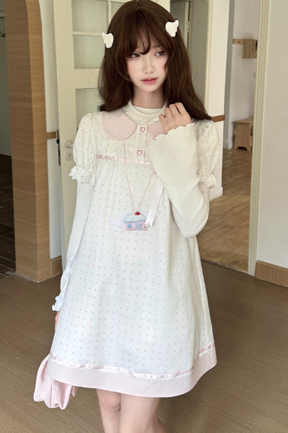 Polka Dot Doll Collar Puff Sleeve Dress