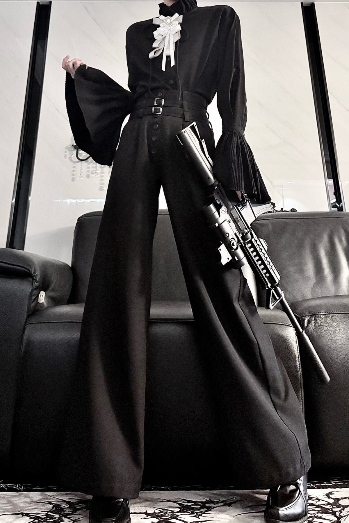 Pleated Bell Sleeve Blouse