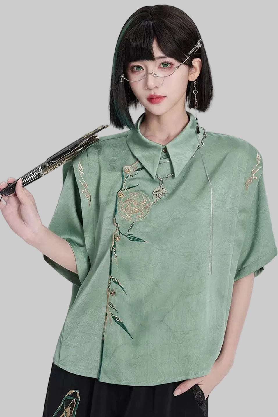 Golden Crow Embroidered Blouse Set-Up