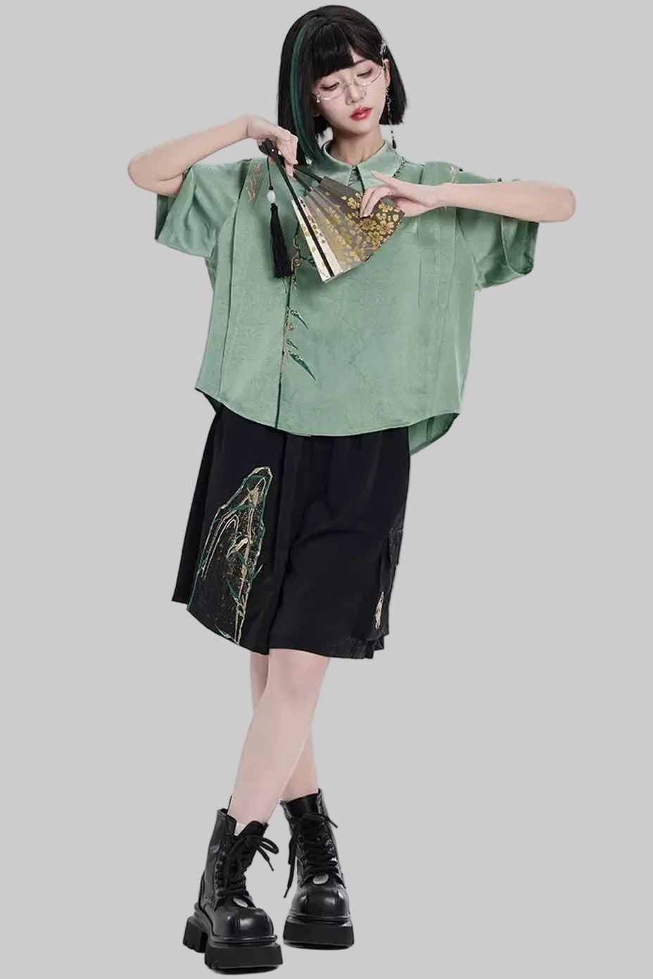 Golden Crow Embroidered Blouse Set-Up