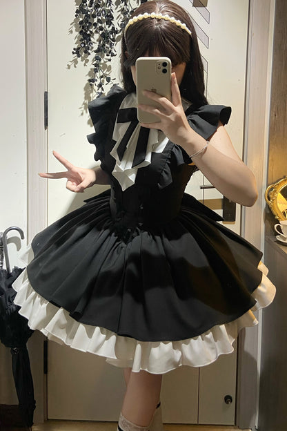 Black Ruffle Sleeve Dress Set-Up