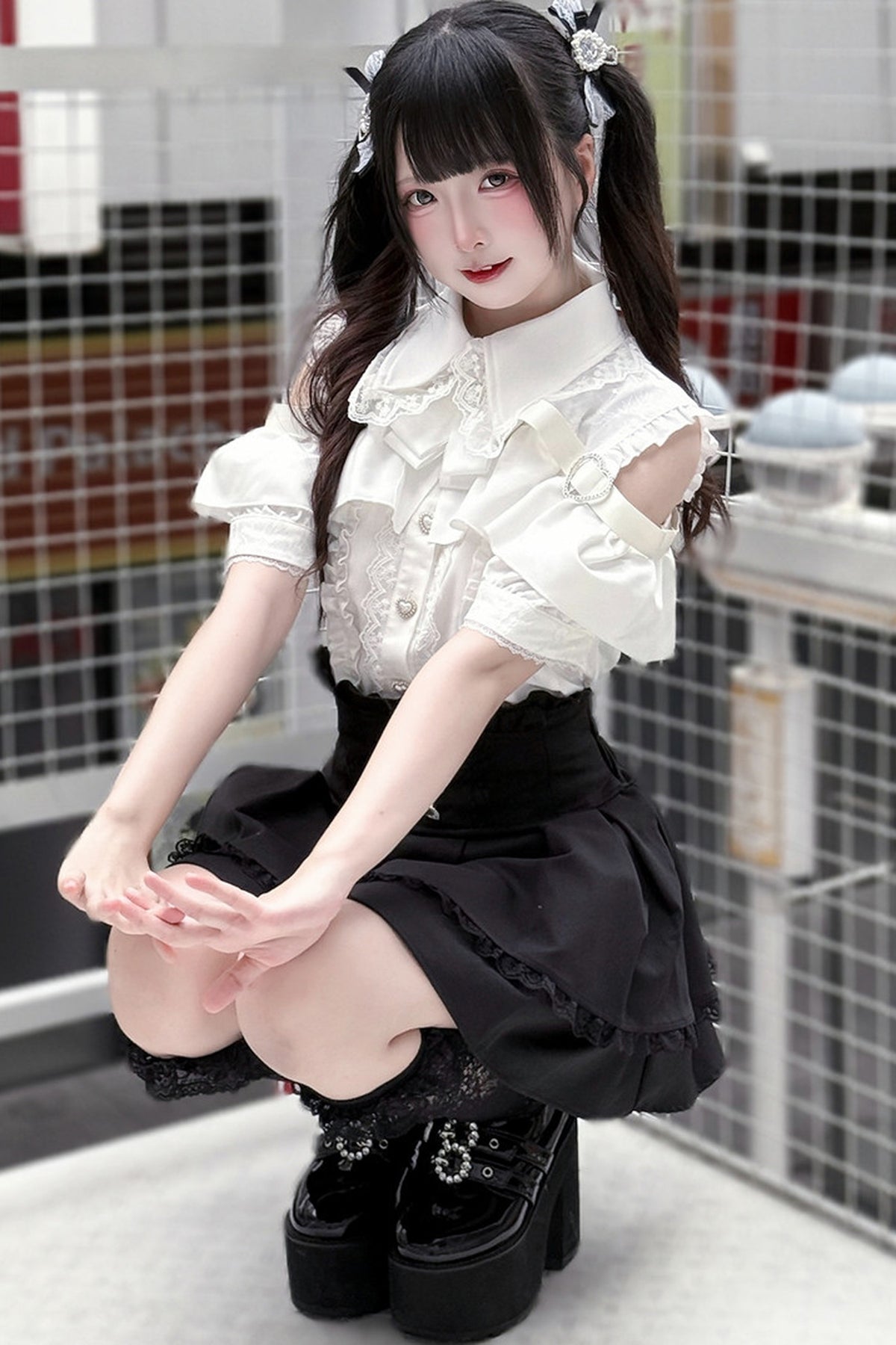 Cherry Short-Sleeve Shirt and Skirt Set-Up