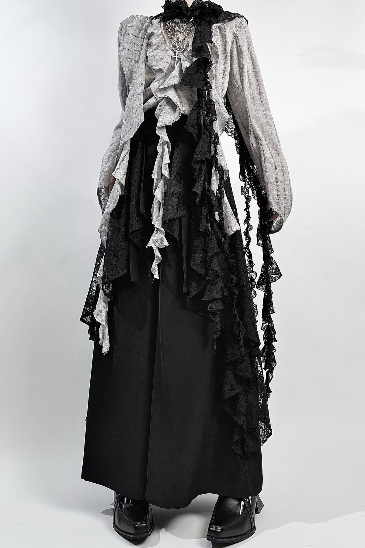 High-Waisted Lace Wide-Leg Skirt Set