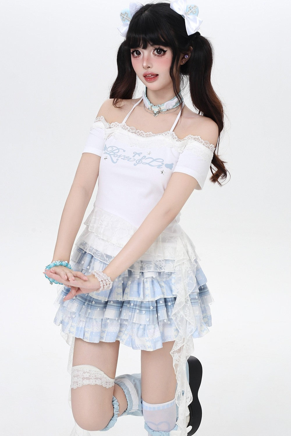 Lace Ribbon One-Shoulder Top