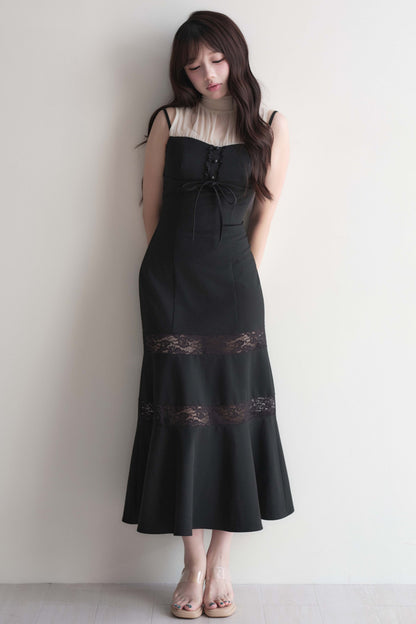 Lace Patchwork Sleeveless Mermaid Long Dress