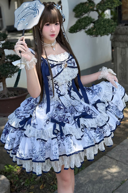 Blue Porcelain Floral Dress Set