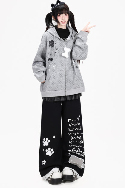 3D-Katzenohren-Kapuzenjacke mit Polka-Dots