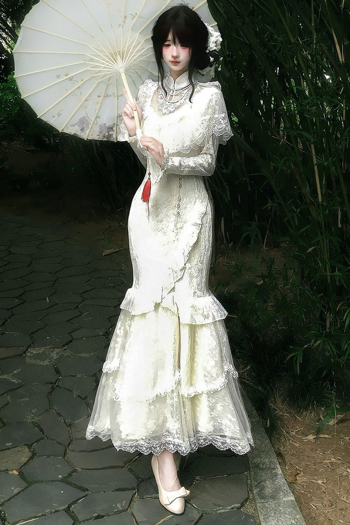 Embroidered Fishtail Qipao Dress