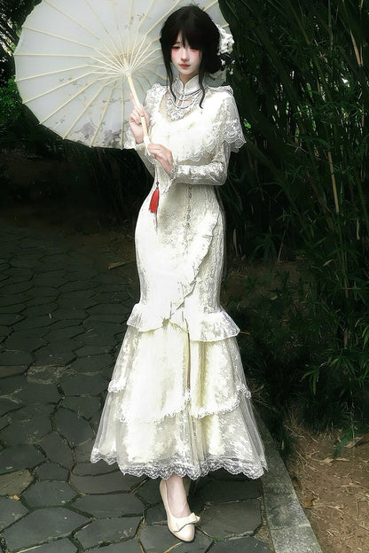 Embroidered Fishtail Qipao Dress