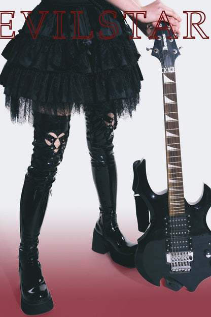 Extra-Long Tight Stretch Patent Leather Platform Boots
