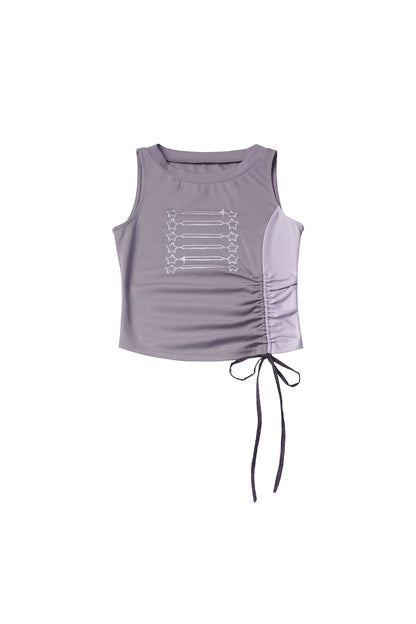 Gray-Purple T-Shirt With Skirt and Pants Set-Up