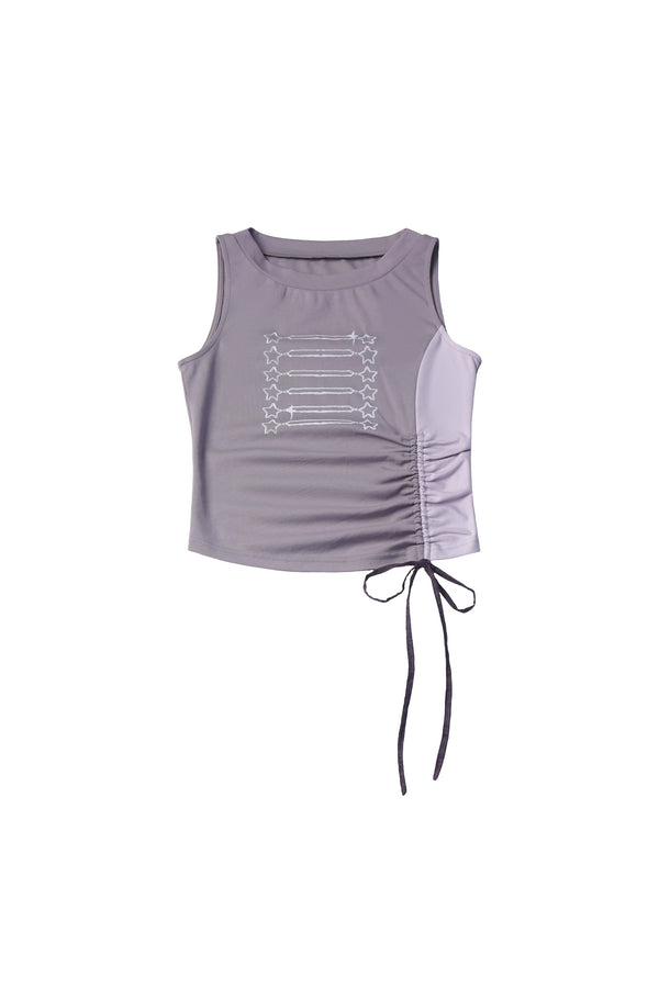 Gray-Purple T-Shirt With Skirt and Pants Set-Up