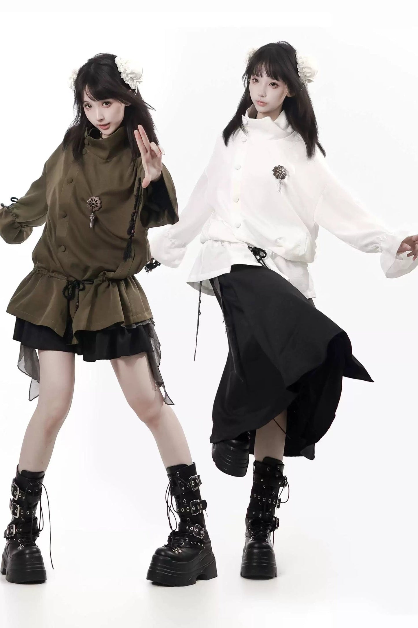 Ensemble veste et jupe au design vert et blanc, nouveau style chinois