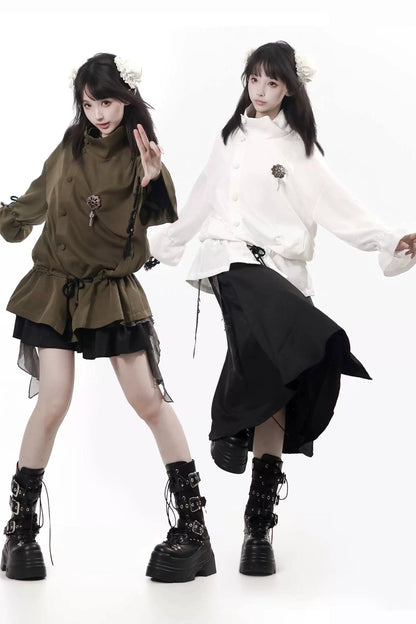 Ensemble veste et jupe au design vert et blanc, nouveau style chinois