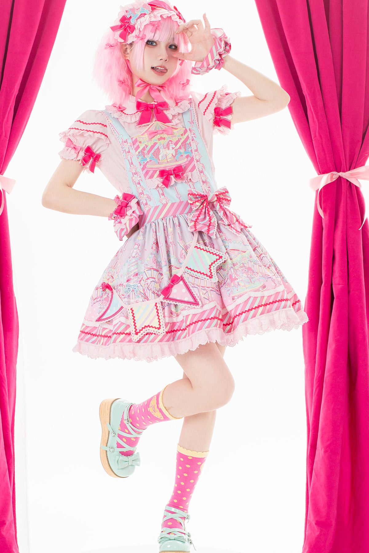 Amusement Park Jsk Suspender Dress and Shirt Set-Up