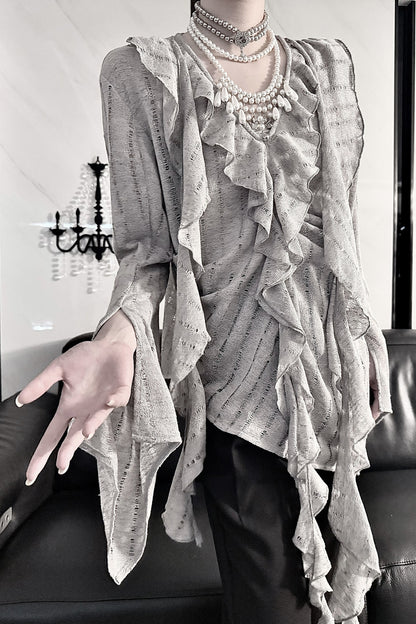 Ruffle V-Neck Lace Blouse