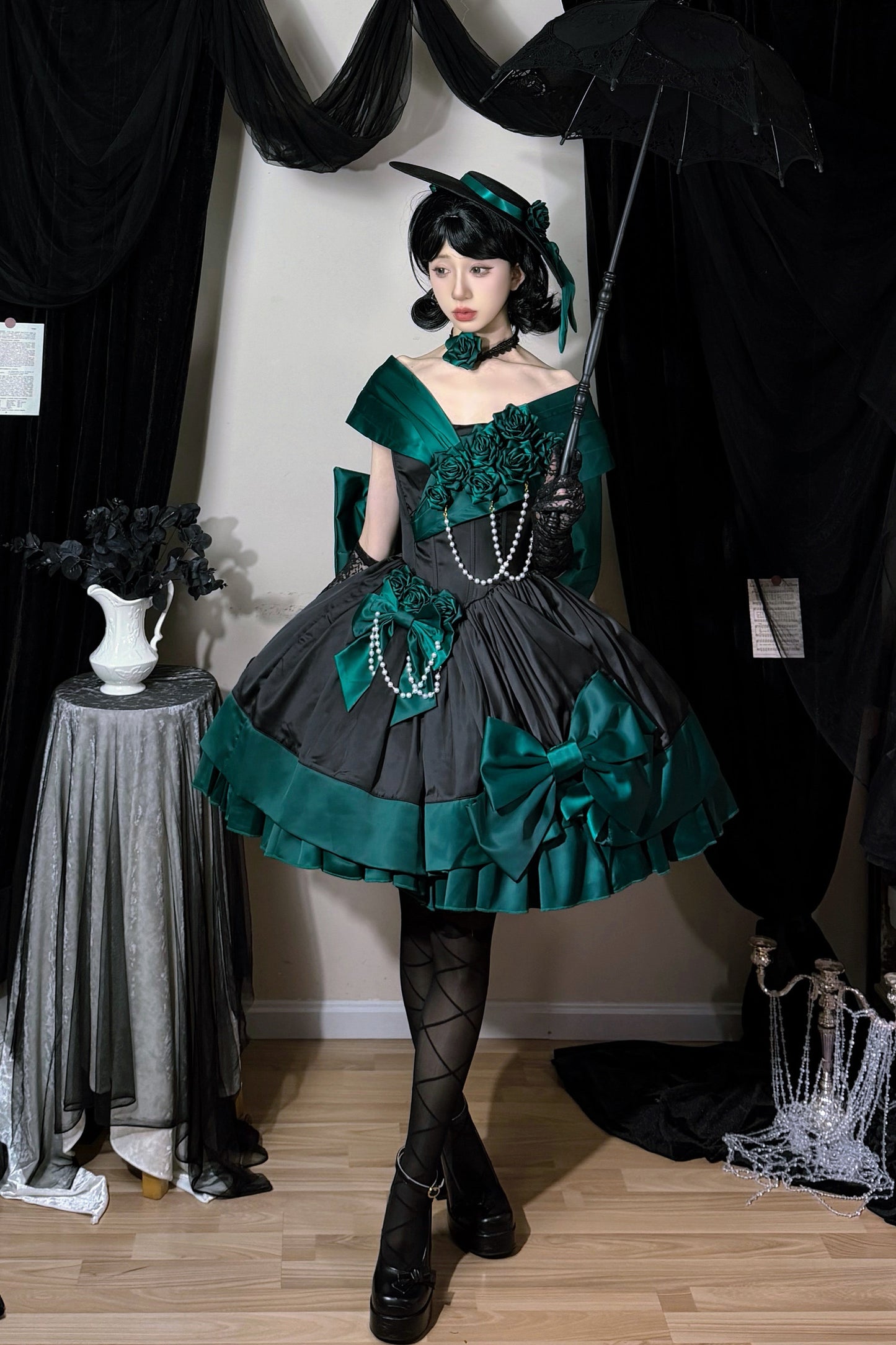 Dark Green Rose Lolita Dress