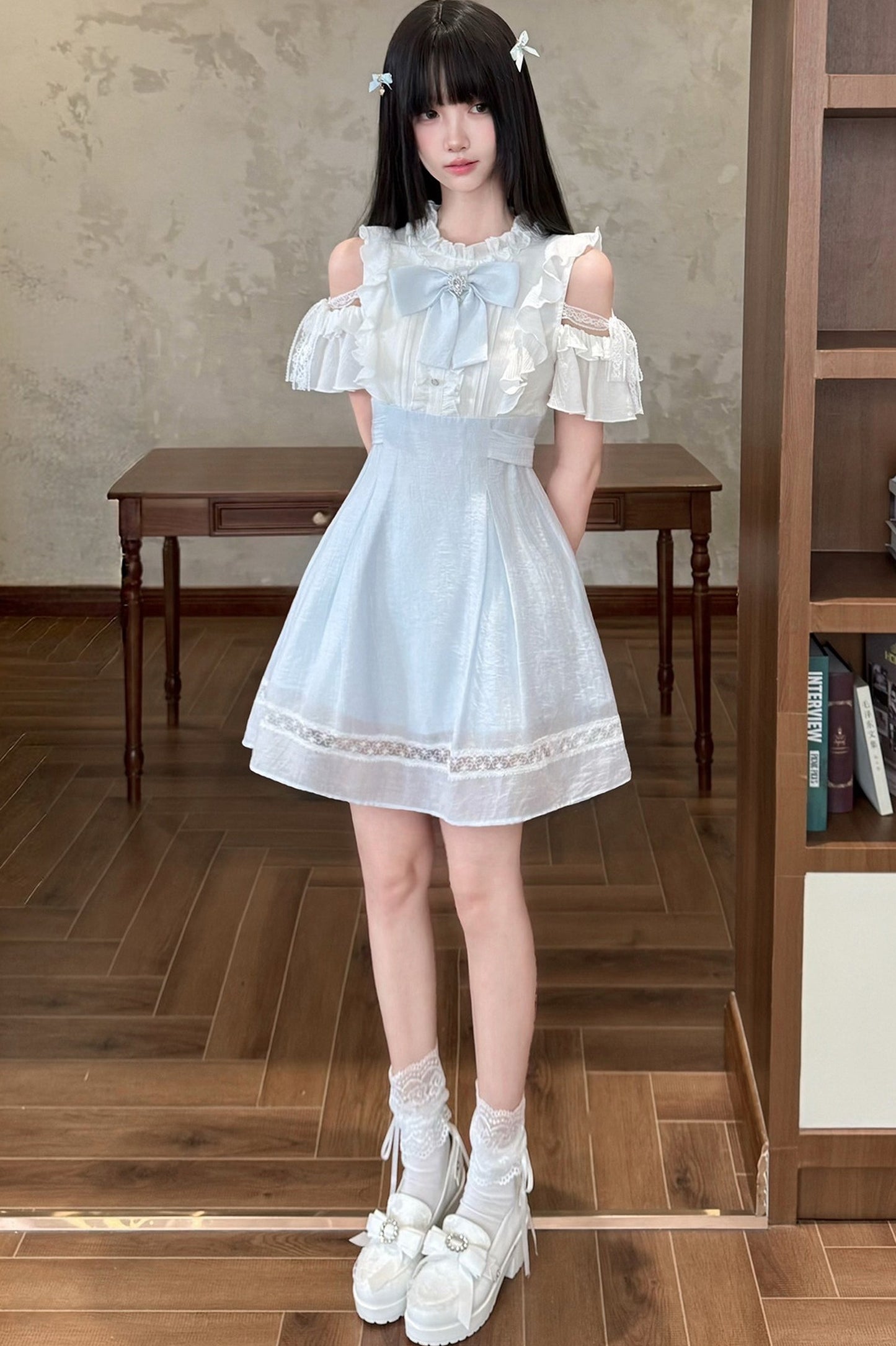 Long Sleeve Off-Shoulder Patchwork Dress