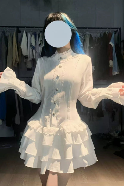 Moonlit Lace White Gothic Dress