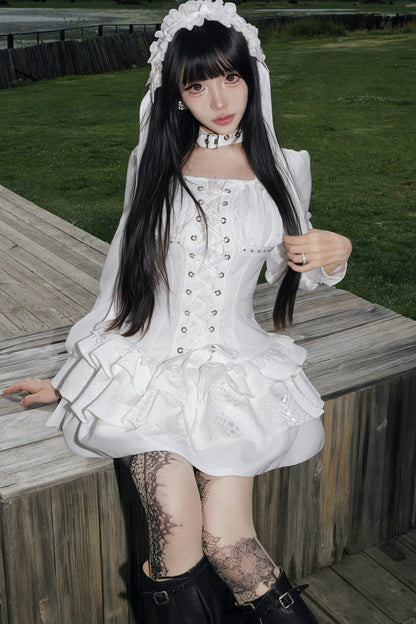 White Gothic Patchwork Corset Dress