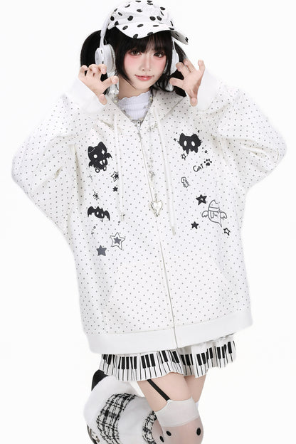 3D-Katzenohren-Kapuzenjacke mit Polka-Dots