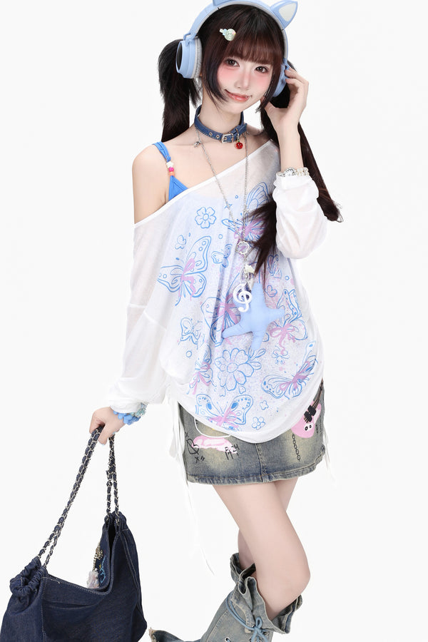 Top holgado con mariposa Y2K