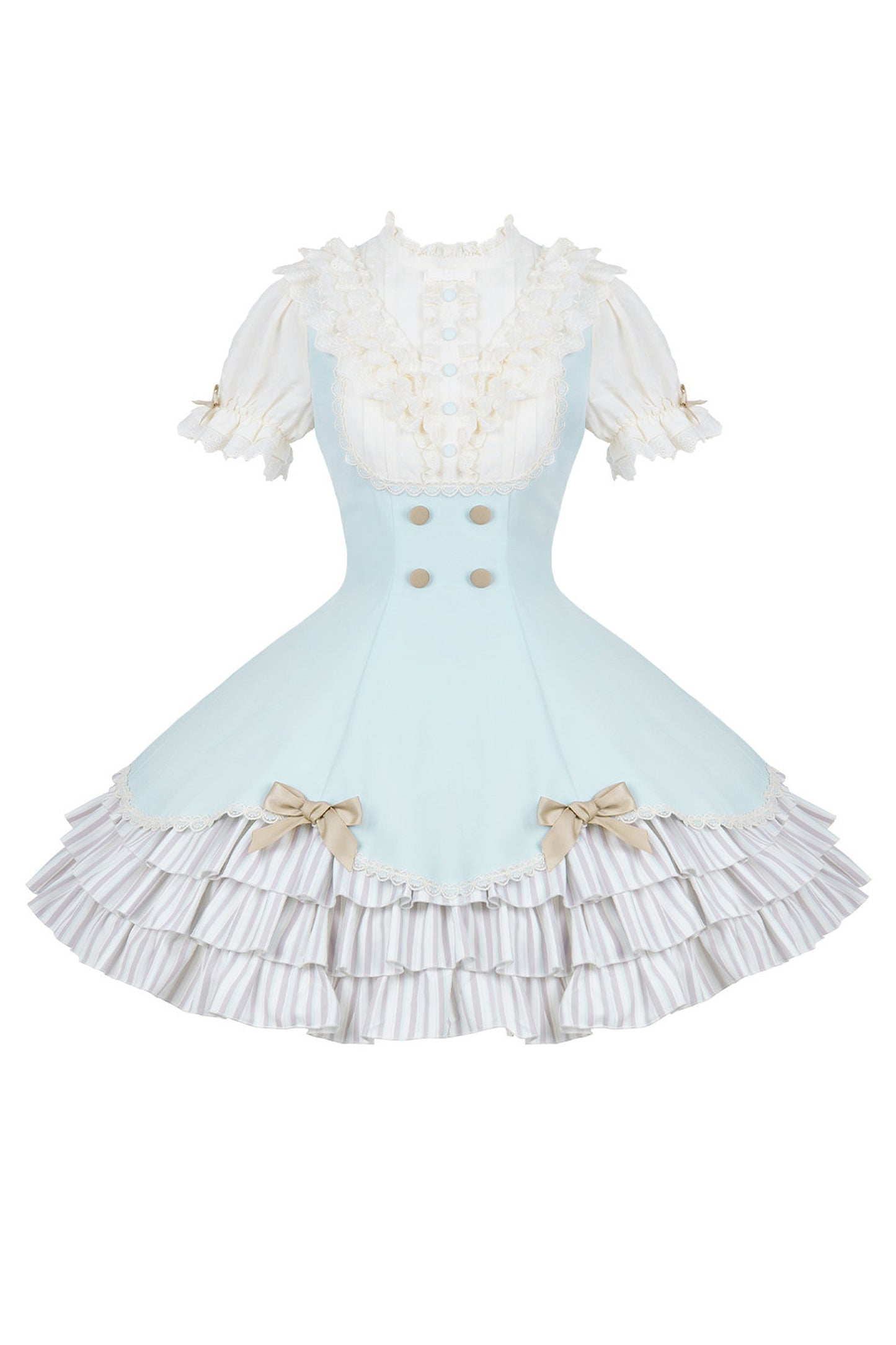 Lace Stand Collar Petal Hem Ruffle Dress