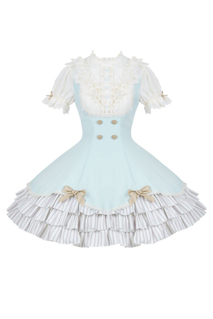 Lace Stand Collar Petal Hem Ruffle Dress