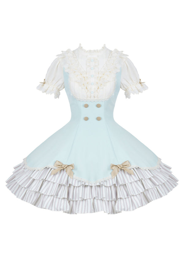 Lace Stand Collar Petal Hem Ruffle Dress