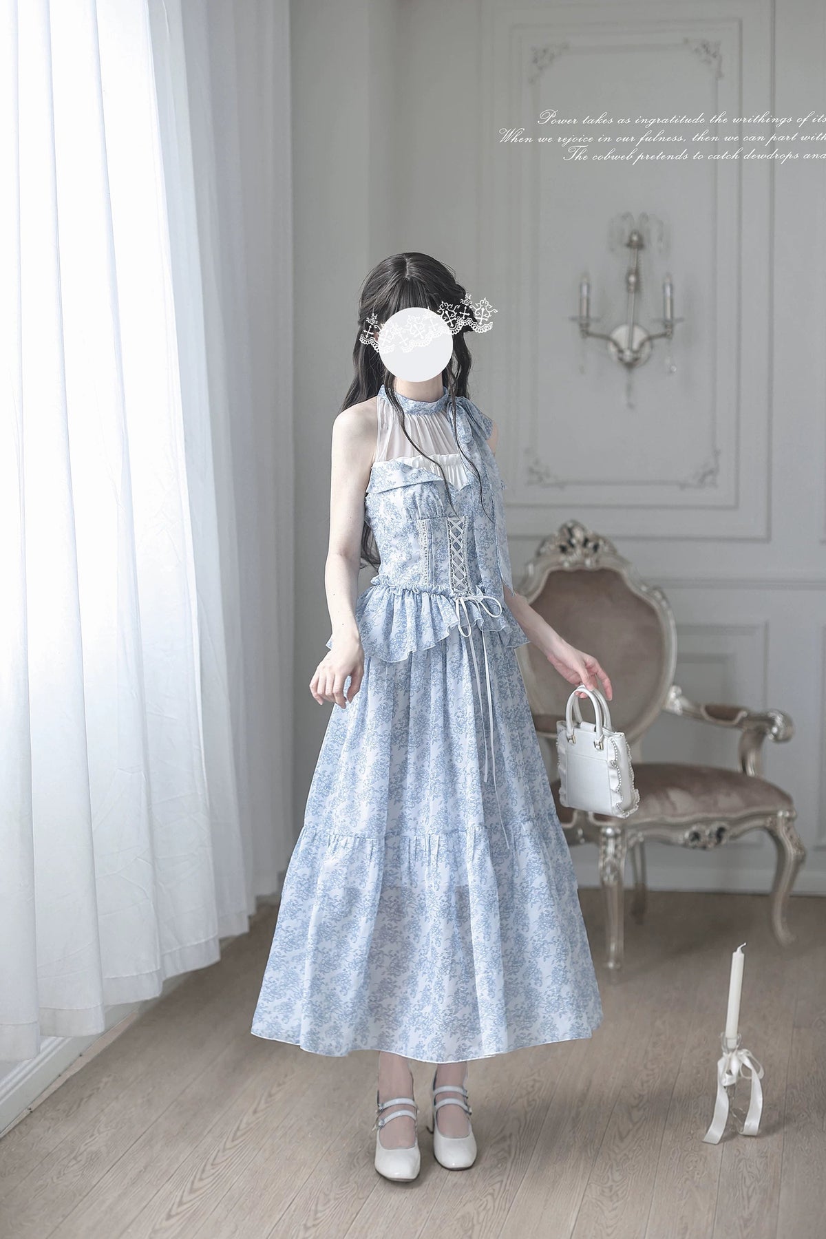 Elegant Print Halter Neck Long Dress